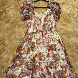 Floral Paisley Puff Sleeve Dress